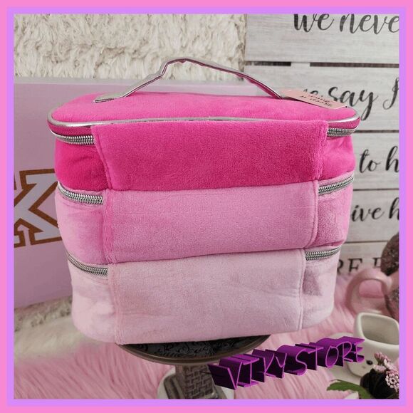 💕 NWT Juicy Couture Pink Velvet Tiered Train Case w/ Rhinestones #7200 💕 - Picture 2 of 7